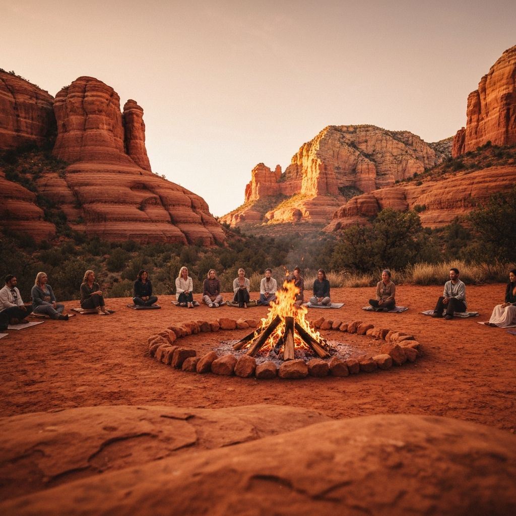 Sacred fire ceremony at dusk